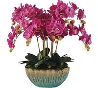 CHCWR Orchids Artificial Flowers Phalaenopsis Flower with Ceramics Vase Fake Silk Flower Decoration for Table Home Office Centerpiece Decor Table Centerpiece Office Wedding Party Decoration