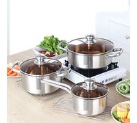 CHCWR Pots and Pans 3PCS/Set Thicken Stainless Steel Cooking Soup Pot Nonstick Frying/Milk Pan Saucepan Glass Lid Induction Cooker Gas Stove Kitchen Supplies