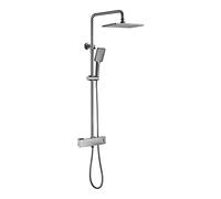 CHCWR Rain Shower with Shower Head, Thermostatic Shower Faucet Set Wall Mounted Shower Combo Set Brass Rain Mixer Shower with Waterfall Tub Spout, 3 Modes Handheld Shower,Black