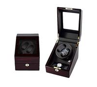 CHCWR Rectangle Automatic Watch Winder Wooden 2+3 Watch Storage Box Mute Motor 5 Roating Mode Antimagnetic Battery Powered (B)