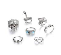 CHCWR Retro Exaggerated Skeleton Starfish Joint Ring Owl 7-Piece Ring Set