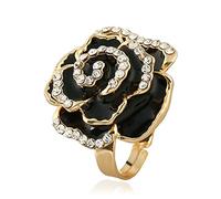 CHCWR Rose Flower Promise Ring for Women Girls Statement Diamond Crystal 3D Enamel Flowers Adjustable Open Wrap Finger Rings Comfort Fit Vintage Elegant Wedding Valentine Holiday Jewelry Gift