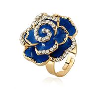 CHCWR Rose Flower Promise Ring for Women Girls Statement Diamond Crystal 3D Enamel Flowers Adjustable Open Wrap Finger Rings Comfort Fit Vintage Elegant Wedding Valentine Holiday Jewelry Gift