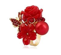 CHCWR Rose Flower Wedding Ring for Women Statement Engagement Round Rhinstone Crystal Aryclic Daisy Plumeria Adjustable Open Wrap Finger Rings Comfort Fit Cocktail Party Valentine Jewelry