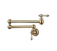 CHCWR Rushed Gold Folding Kitchen Faucet Wall-Mounted Single Cold tap Brass Swivel Folding spout Water Filler tap,Sink Faucet（Brushed Gold）