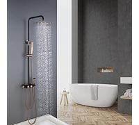 CHCWR Shower Faucet Set, Luxury Rainfall Shower Head with Handheld Spray, Bidet Sprayer, Wall Mounted Thermostatic Bathtub Faucet Set, Solid Brass Gold,Black Rose