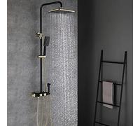 CHCWR Shower Faucet Set, Luxury Rainfall Shower Head with Handheld Spray, Bidet Sprayer, Wall Mounted Thermostatic Bathtub Faucet Set, Solid Brass Gold,Black Rose