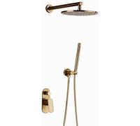 CHCWR Shower System, Brass Brushed Gold Bathroom Shower Set 8-12" Shower Head Shower Faucet Wall Mounted Shower Arm Mixer Diverter, Luxury Shower Set,8 inch