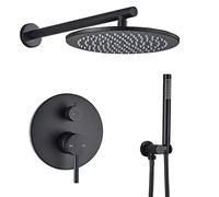 CHCWR Shower System Concealed Brass Shower Mixer Set Wall Mounted Matte Black Shower Faucet Set with Hand Shower and Rainfall Shower Head,12, A, 8,A-8 Inch，A 8 Inch