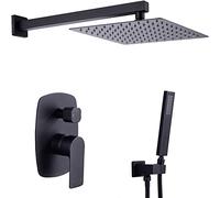 CHCWR Shower System, Matte Black Rainfall Shower with 12 Inch High Pressure Head Handheld Shower Head and Shower Faucet Valve, Wall Mounted Bathroom Luxury Shower Set