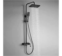 CHCWR Shower System Set with Shower Head Shower Hose Shower Faucet Set Wall Mounted Shower Combo Set Single Handle Rainfall Shower Set with 3 Modes Handheld Shower, Waterfall Tub Spout,B,Black