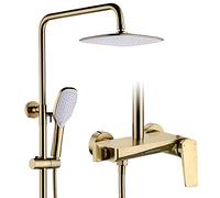 CHCWR Shower with Rain Shower Head, Shower Combo Set Wall Mount Shower Faucet Set Single Handle Rain Mixer Shower Combo Set with 2 Mode Handheld Shower, Waterfall Tub Spout,Brushed Gold
