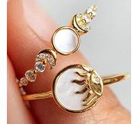 CHCWR Simple Inlaid Rhinestone Moon Knuckle Ring 2 Piece Oil Dripping Sun Diamond Ring for Women Teen Girls