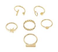 CHCWR Simple Metal Alloy Open Adjustable Set Ring Fashion Star Link Geometric 6 Piece Set
