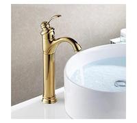 CHCWR Tall Faucet Retro Style Bathroom Basin Faucet Antique/Gold/Black Oil Brushed Crane Brass Single Handle Deck Mounted Basin tap(Gold)