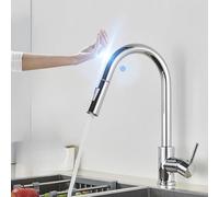 CHCWR Touch Kitchen Faucet Brushed Gold Pull Out Spray Black Sensor Faucets 360 Rotation Crane Hot Cold Water Sensor Mixer Taps,Grey Sensor,Include:1*Faucet