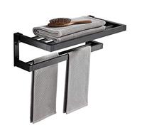 CHCWR Towel Rail Towel Rack Towel Rail Modern Space Aluminum Towel Rack 2 Tiers Foldable Bathroom Towel Holder Wall Towel Stand Home Hotel Storage Towel Bar Towel Bar Towel Holder/A-Black/37Cm