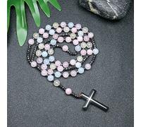 CHCWR Trendy Crosses Pendant Necklace Rosary Necklaces for Men Women 8mm Polar Jade Stone Beaded Meditation Necklace
