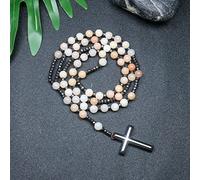 CHCWR Trendy Crosses Pendant Necklace Rosary Necklaces for Men Women 8mm Polar Jade Stone Beaded Meditation Necklace