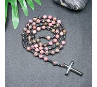 CHCWR Trendy Crosses Pendant Necklace Rosary Necklaces for Men Women 8mm Polar Jade Stone Beaded Meditation Necklace