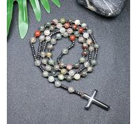CHCWR Trendy Crosses Pendant Necklace Rosary Necklaces for Men Women 8mm Polar Jade Stone Beaded Meditation Necklace
