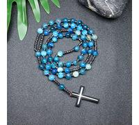 CHCWR Trendy Crosses Pendant Necklace Rosary Necklaces for Men Women 8mm Polar Jade Stone Beaded Meditation Necklace