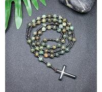 CHCWR Trendy Crosses Pendant Necklace Rosary Necklaces for Men Women 8mm Polar Jade Stone Beaded Meditation Necklace