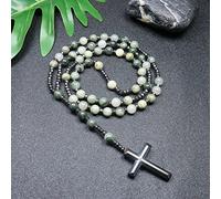 CHCWR Trendy Crosses Pendant Necklace Rosary Necklaces for Men Women 8mm Polar Jade Stone Beaded Meditation Necklace