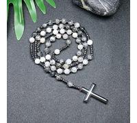 CHCWR Trendy Crosses Pendant Necklace Rosary Necklaces for Men Women 8mm Polar Jade Stone Beaded Meditation Necklace