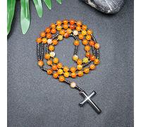 CHCWR Trendy Crosses Pendant Necklace Rosary Necklaces for Men Women 8mm Polar Jade Stone Beaded Meditation Necklace