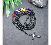 CHCWR Trendy Crosses Pendant Necklace Rosary Necklaces for Men Women 8mm Polar Jade Stone Beaded Meditation Necklace
