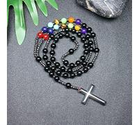CHCWR Trendy Crosses Pendant Necklace Rosary Necklaces for Men Women 8mm Polar Jade Stone Beaded Meditation Necklace