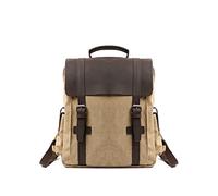 CHCWR Vintage Outdoor Backpack for Men Genuine Leather Travel Rucksack Large Capacity Mens Backpack(Khaki)