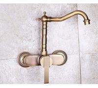 CHCWR Wall-Mounted Bathtub Faucet European Style Antique Kitchen in-Wall Faucet Cold Heat Vegetable Sink Laundry Table Balcony Sink All Bronze Water Mixing Valve (Color : Short)