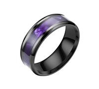 CHCWR Wedding Bands Personalized Black Purple, Stainless Steel 8MM Shell Inlaid Beveled Edges Men Engagement Ring Titanium