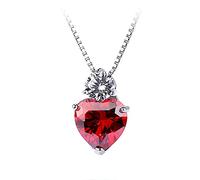 CHCWR Wedding Fine Jewelry Red Zircon Heart Pendant Necklaces For Women S925 Bridal Necklace