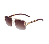 CHCWR Wooden Sunglasses For Men Square Rimless Sunglasses Women Wood Grain Vintage Fashion Glasses Luxury Retro