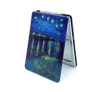 CHDENUO Compact Mirror for Purses Pocket Size Makeup Mirror Handheld for Travel PU Leather Round Art Prints Great Gift (Starry Night Over The Rhne)