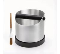 CHDEXU Coffee Grounds Knock Box, Medium Stainless Steel Espresso Coffee Knock Box, Coffee Grind Knock Out Box with Removable Knock Bar and Coffee Brush, Coffee Grounds Container with Non-Slip Base