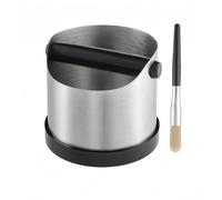 CHDEXU Coffee Grounds Knock Box, Small Stainless Steel Espresso Coffee Knock Box, Coffee Grind Knock Out Box with Removable Knock Bar and Coffee Brush, Coffee Grounds Container with Non-Slip Base