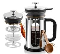 CHDEXU French Press Coffee Maker 34 oz, 1000ml Borosilicate Glass Stainless Steel Coffee Brewer with Reusable Filters Portable Coffee Press for Kitchen Travel Camping