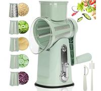 CHDEXU Rotary Cheese Grater with Handle, Manual Vegetable Slicer Grater with 5 Detachable Stainless Steel Blades, Round Graters Slicer Hand Crank Food Chopper for Kitchen with Blade Storage Box
