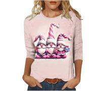 Chdirnely Christmas T Shirts for Women UK Crewneck Xmas Tops 3/4 Sleeve Tshirt Graphic Tees Dressy Shirts Santa Elk Snowflake Print Blouse 2024 Fashion Clothes