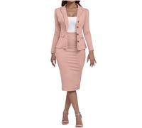 Chdirnely Deal of The Day Women Dresses UK Size Open Front Blazer Suit Long Sleeve Work Office Dress Formal Dress Plus Size Party Elegant Dress for Weddings Guest Pink