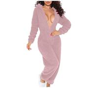 Chdirnely Fleece Onesie for Women Butt Flap Jumpsuit Winter Warm Pyjamas Loungewear Stitch Hoodie Sleepwear Ladies One Piece Pajamas Bodysuit Valentine's Day Pink