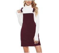 Chdirnely Pinafore Dresses for Women UK Corduroy Dungarees A-Line Cami Dresses with Pockets Strap Pinafore Overalls Dress for Daily Holiday Work Office Going Out Wine