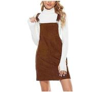 Chdirnely Pinafore Dresses for Women UK Corduroy Dungarees A-Line Cami Dresses with Pockets Strap Pinafore Overalls Dress for Daily Holiday Work Office Going Out Brown
