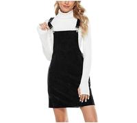Chdirnely Pinafore Dresses for Women UK Corduroy Dungarees A-Line Cami Dresses with Pockets Strap Pinafore Overalls Dress for Daily Holiday Work Office Going Out Black