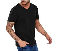 Chdirnely Short Sleeve Tops for Men UK Casual V-Neck T-Shirt Plus Size Pullover Tops Mens Tunic Shirts Fashion Streetwear Black