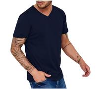 Chdirnely Short Sleeve Tops for Men UK Casual V-Neck T-Shirt Plus Size Pullover Tops Mens Tunic Shirts Fashion Streetwear Navy